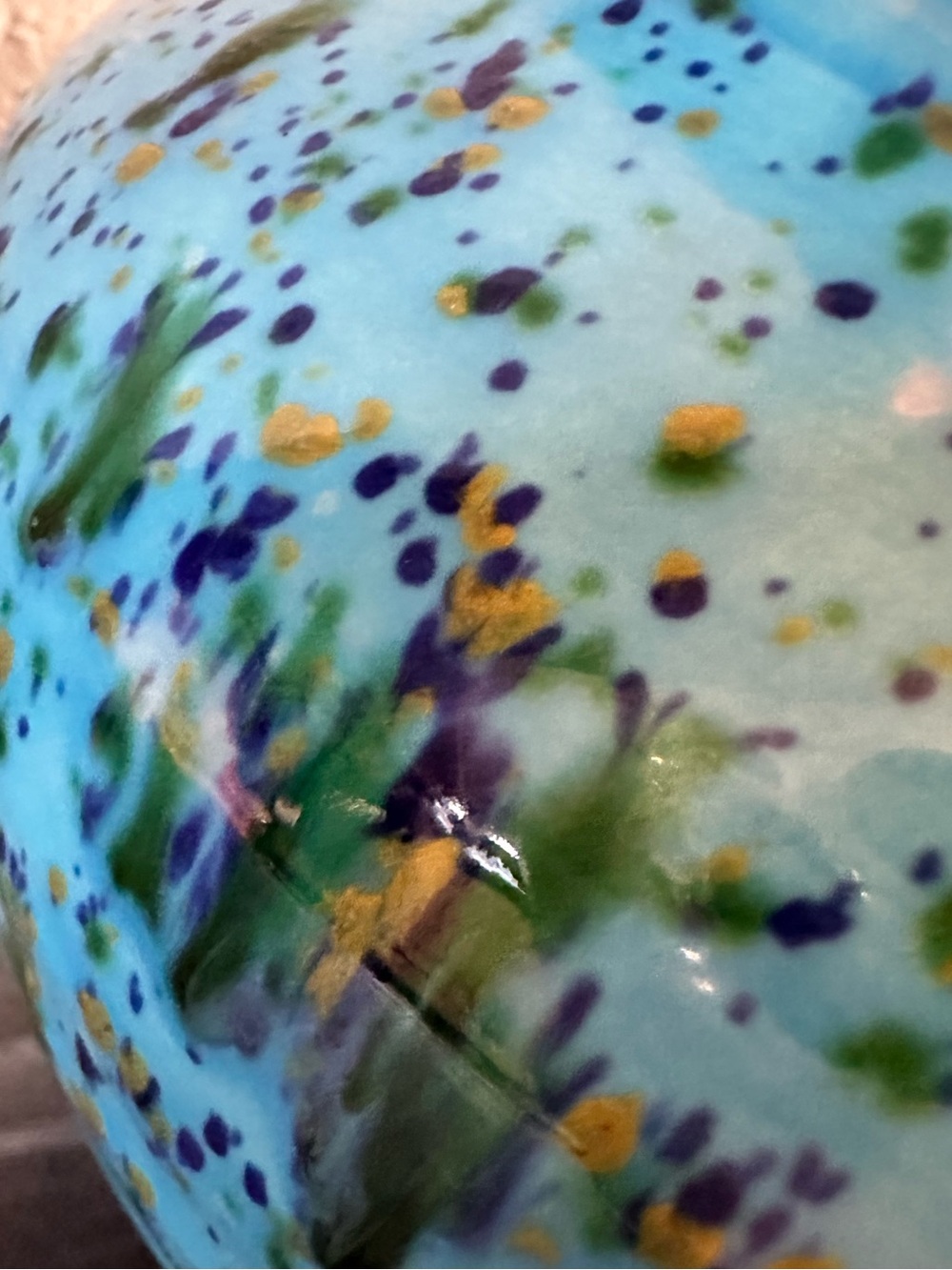 Vintage round flower pot glazed blue multicolor speckled 6X6 inch - Picture 2 of 6